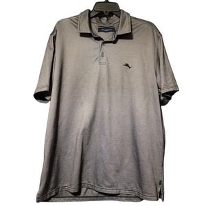 Tommy Bahama Mens XL Gray Pima Cotton‎ Blend Short Sleeve Polo Shirt Marlin Logo